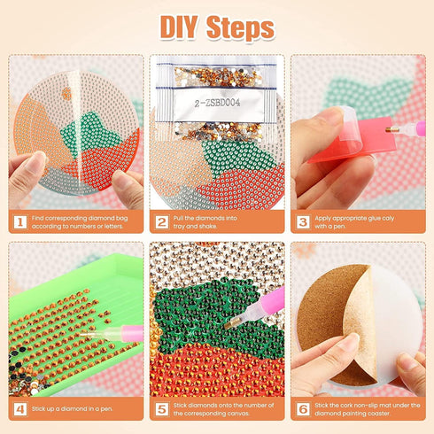 8 Pcs Diamond Painting Coasters Adults Kits with Holder,Sunset Mountain Landscape Diamond Painting Coasters Abstract Drinks Coasters Craft Supplie...