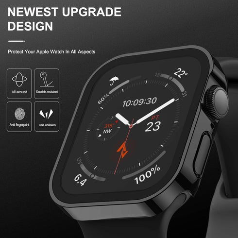Adepoy 2 Pack Hard Case Compatible with Apple Watch 41mm Series 9 Series 8 Series 7 with Tempered Glass Screen Protector, Black Ultra-Thin Durable...