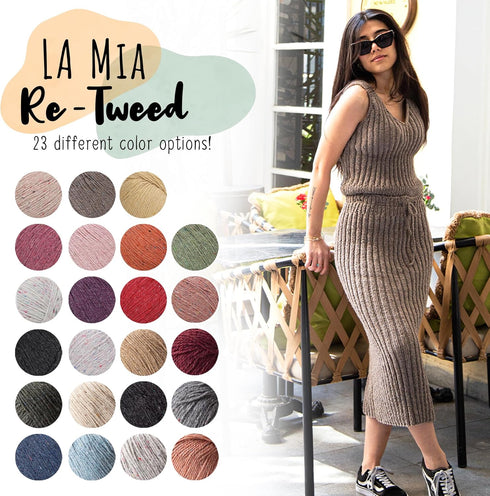 1 Ball La Mia Re-Tweed Knitting Yarn,%40 Wool%40 Polyester%20 Acrylic, 3.5 Oz (100 g) / 202 Yrds (185 m), Worsted, Grey - L149......