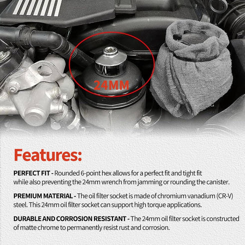 24mm Heavy Duty Oil Filter Wrench Compatible with BMW, Compatible with Chevy,Compatible with Dodge,Compatible with Chrysler and other vehicles...