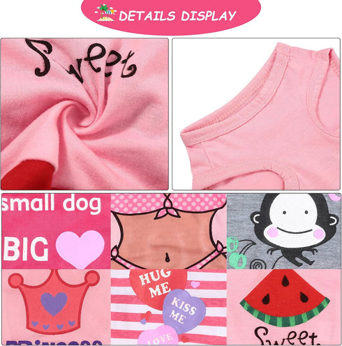 6 Pieces Dog Shirt Puppy Sweatshirt Pet Sleeveless Vest Girl Dog Clothes Doggy Female Apparel for Small to Medium Dogs Puppy Cat (Cute Patterns, S...