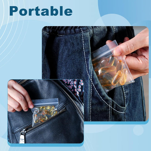 300 Packs Small Pill Bags, 6 mil Sturdy 3 Assorted Sizes 2x1.85'', 2.5x2.25'', 3x2.75'' Plastic Bags, Reusable Bags Clear Zip Bags, Pill Pouch Bag...