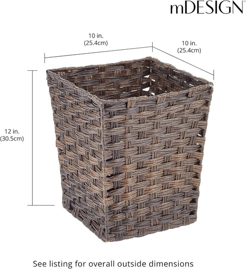 mDesign Small Woven Basket Trash Can Wastebasket - Square Garbage Container Bin for Bathrooms, Kitchens, Home Offices, Craft, Laundry, Utility Roo...