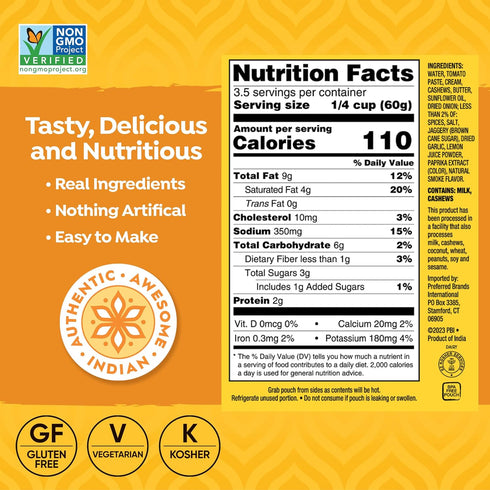 Tasty Bite Punjabi Style Butter Chicken Simmer Sauce, 7-Ounce 5-Pack, 3-4 Servings, Vegetarian, Tomatoes & Cashews in Butter...