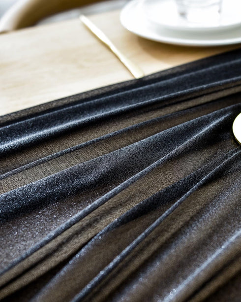 BOXAN Gorgeous Black Silky Sheer Table Runner 30x120 Inch for Romantic Wedding Decor, Chic Bridal & Baby Shower, Christmas Party Birthday Decorati...