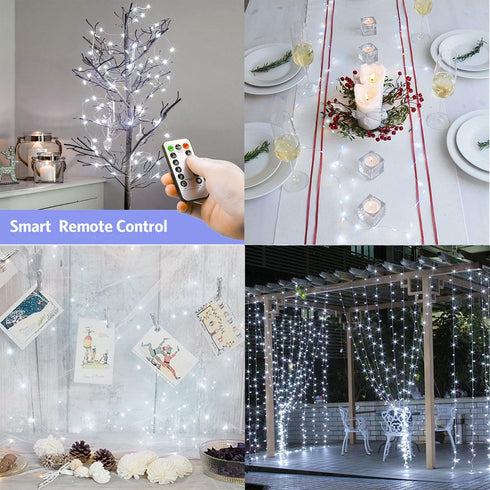 buways Fairy Lights,2-Pack Battery Operated Waterproof Cool White 50 LED Fairy String Lights,16.4ft Silver Wire Light with Remote Control for Chri...