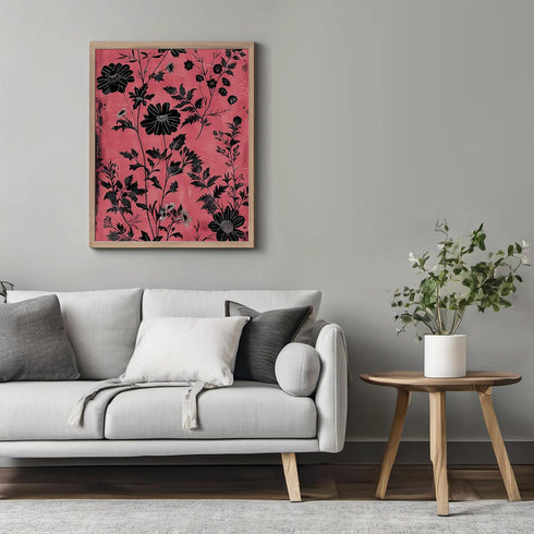 Posterizer 1 pcs-dainty black flowers with pink background-Floral & Botanical Art-Abstract & Modern Art-Decor for Home & Office- UNFRAMED Wall Art...
