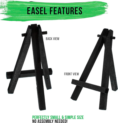 U.S. Art Supply 5" Mini Black Wood Display Easel (Pack of 12), A-Frame Artist Painting Party Tripod Easel - Tabletop Holder Stand for Small Canvas...