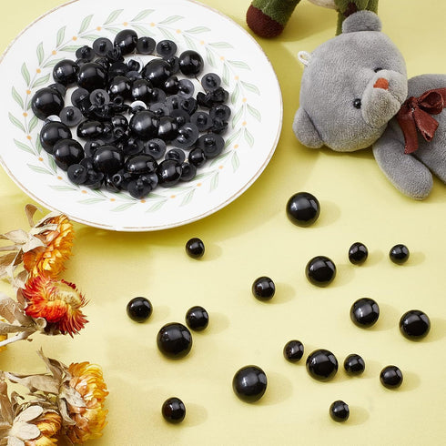 PH PandaHall 300pcs Black Crafts Eyes, 5 Sizes Animal Eyes Round Domed Buttons Black Mushroom Eyes Sewing Shank Button Solid Eyes for Crochet Pupp...