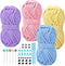 IMZAY 4 Pcs Yarn for Crocheting and Knitting, Crochet Soft Yarn Bulk with Knitting Needles, Stitching Markers, Positioning Pins, Plastic Eyes, Wea...