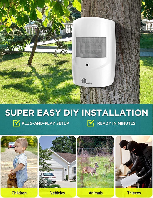 Driveway Alarm Wireless Outside, 1by one Motion Sensor Alarm 1000 FT Range Extra Loud Chimes Home Security Alarm System with 1 Weatherproof Infrar...