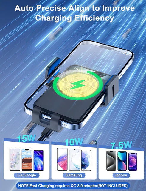 Wireless Car Charger, MOKPR Auto-Clamping Car Mount 15W/10W/7.5W Fast Charging Air Vent Car Phone Mount Compatible with iPhone 15/14/13/13 Pro/12 ...