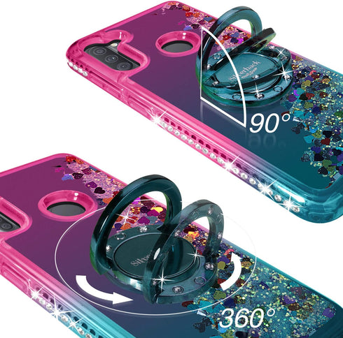 Silverback for Galaxy A11 Case, Moving Liquid Holographic Sparkle Glitter Case with Stand, Bling Diamond Rhinestone Ring Protective Girls Women Ca...