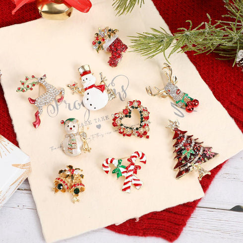 12 Pieces Christmas Pin Brooch Rhinestone Crystal Christmas Pin Enamel Christmas Brooch Christmas Decoration Ladies Holiday Gift Jewelry Party...