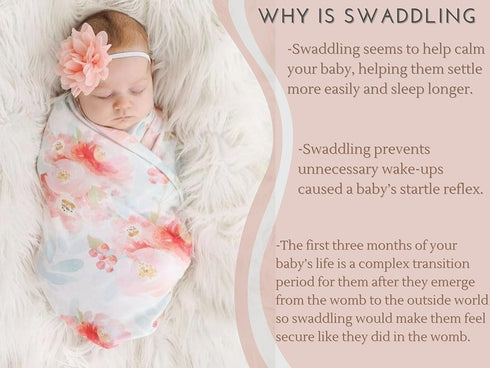 Baby Receiving Blanket Swaddle Blanket Newborn Wrap Swaddle Headband Set -Bloom Flower Pattern...