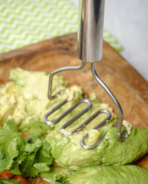 RSVP International Endurance Kitchen Tool Collection Handheld Potato & Avocado Masher, Dishwasher Safe, 7x2.75", Stainless Steel...
