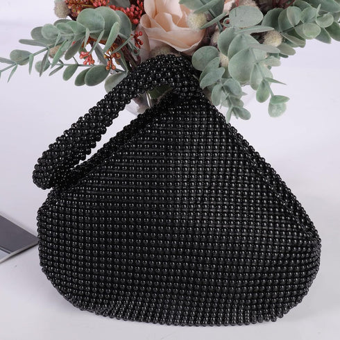 ele ELEOPTION Women Black Beaded Clutch Purse Women's Evening Clutch Triangle Lady Girl Evening Bag for Cocktail Wedding Party for 6.0inch Android...