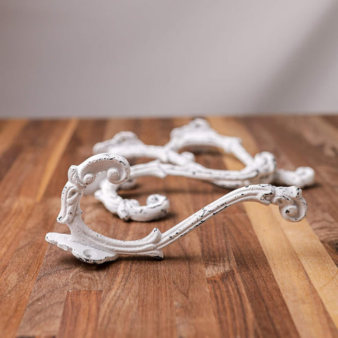 CRAFTSMAN ROAD Vintage Cast Iron Wall Hooks (Antique White Finish, Set of 4) - Rustic, Farmhouse, Shabby Chic, French Country Coat Hooks | Great f...