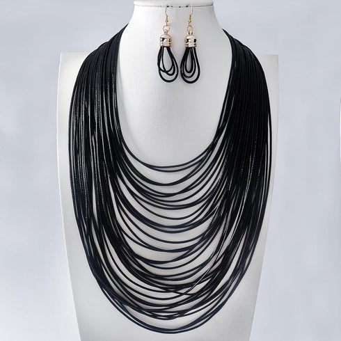 Women Multi Layer Choker Necklace Chunky Wax Line Bib Necklace Statement Jewelry Pendent Handmade Presents...