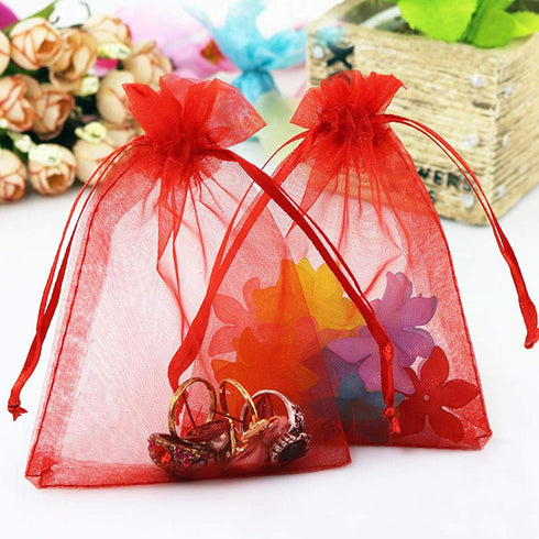 50pc 4x6 inches Gifts Wrap Bags Red,Organza Sheer Fabric,Drawstring Sachet for Baby Shower Favor,Coin,Necklace Treasure Trinket,Retailer,Company,B...