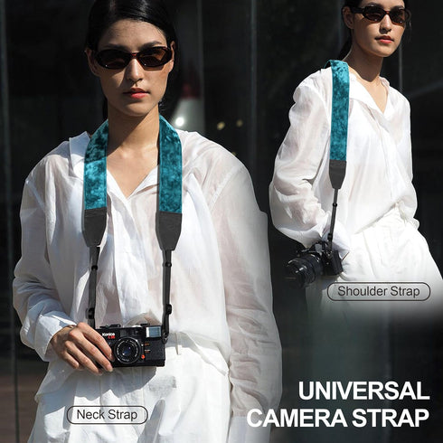 Padwa Lifestyle Velvet Camera Strap - 2" Wide Full Grain Cowhide Head Soft Velvet Straps for Photographers,Complimentary 2 Pcs Quick Release for A...