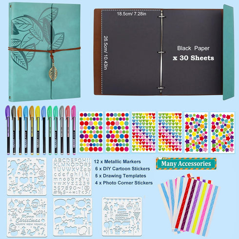 ZEEYUAN Scrapbooking Supplies Kits Leather Scrapbook Photo Album 8.5x11 inch Scrap Book 60 Pages, Leaf Pattern Photo Book Travelling Journal Scrap...