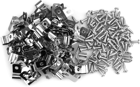 100 Pcs Fence Wire Clamps Stainless Steel Fencing Mounting Clips with 100 Pcs Stainless Steel Screws for 12-16 Gauge Welded Wire to Wood, Metal or...