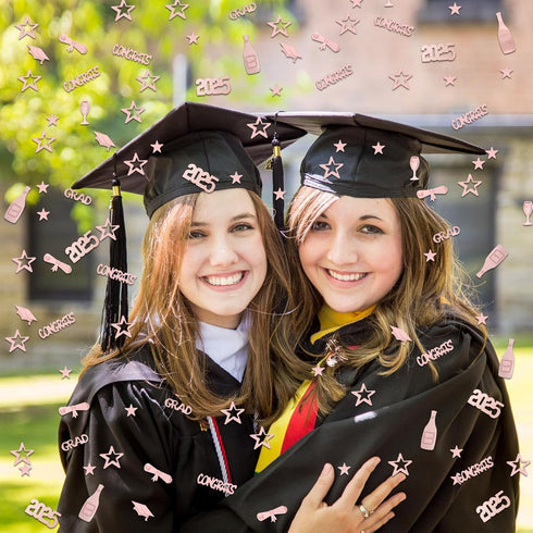 Konsait 2025 Rose Gold Graduation Confetti, 2 Oz/ 1700+ Pieces Graduation Table Decorations Congrats Stars 2025 Cap Goblet Diploma Confetti for Bi...