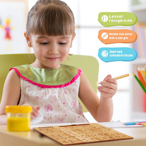 Montessori Wooden Alphabet Tracing Board - Educational Toy for Kids - Fine Motor Skills Development - Double-Sided Writing Practice - Ideal Gift f...