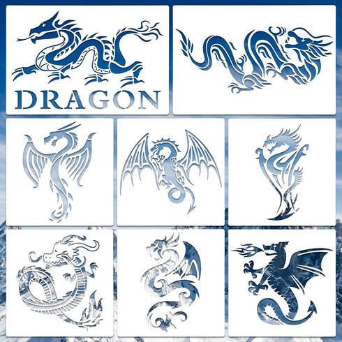 8 Pcs Dragon Stencils Airbrush Stencils Tattoo Stencil Paint Stencils Reusable Plastic Dragon Stencil for Painting on Wood Furniture Wall DIY Craf...