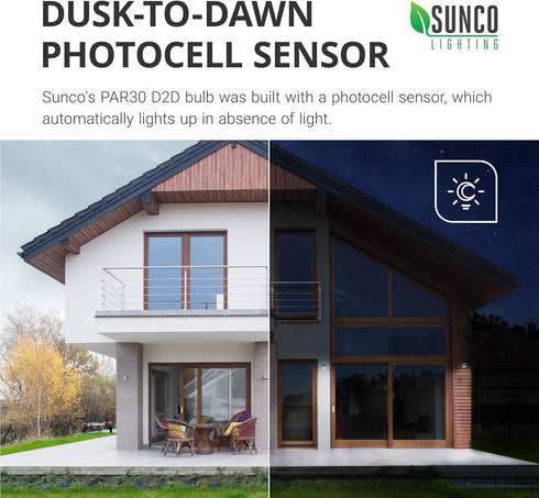 Sunco Lighting - 2 Pack Dusk to Dawn Light Bulbs Flood Light Outdoor PAR30 LED Photocell Sensor 11W=75W, 5000K Daylight, 850 LM, IP65 Waterproof, ...
