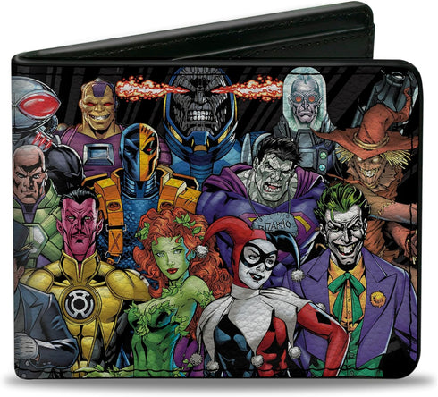 Buckle-Down Men's PU Bifold Wallet-DC 23-Villains Group Pose Black/Gray, Multicolor, 4.0" x 3.5"...