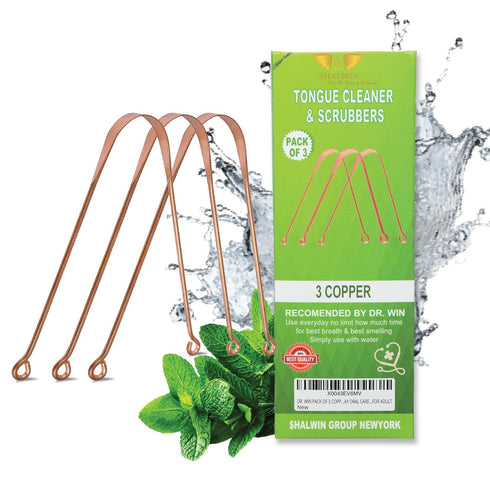 TONGUE CLEANER PACK OF 3 COPPER TONGUE SCRAPER STOP BAD BREATHE,LIMPIADOR DE LENGUAY ORAL CARE…FOR ADULT, METALLIC...