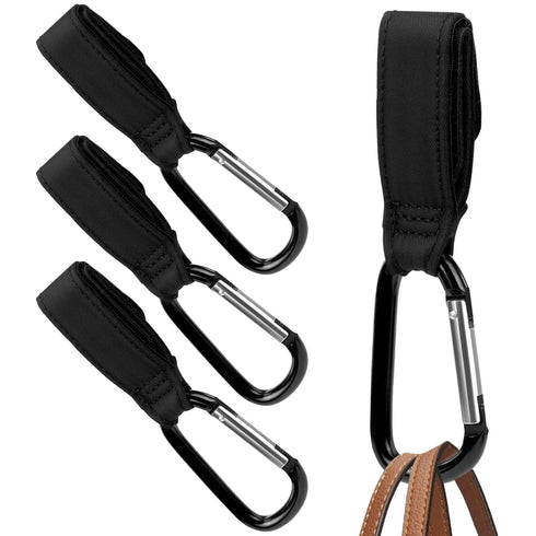 Maplefield Baby Stroller Hooks with Large Carabiner Clip - 4 Pack - Great for Organizing Diaper Bags, Purses, and Shopping Bags - Easy-to-Attach D...