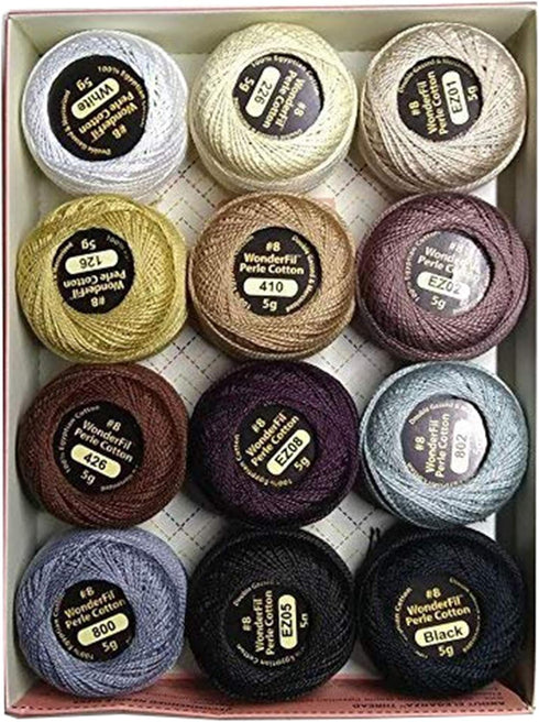 Wonderfil Eleganza #8 Perle Cotton Embroidery Thread Sampler Collection, "Neutrals"...