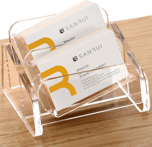 SANRUI Acrylic Business Card Holder for Desk, Desktop Clear Business Card Display Stand , Business Name Card Organizer for Women and Men (Horizont...