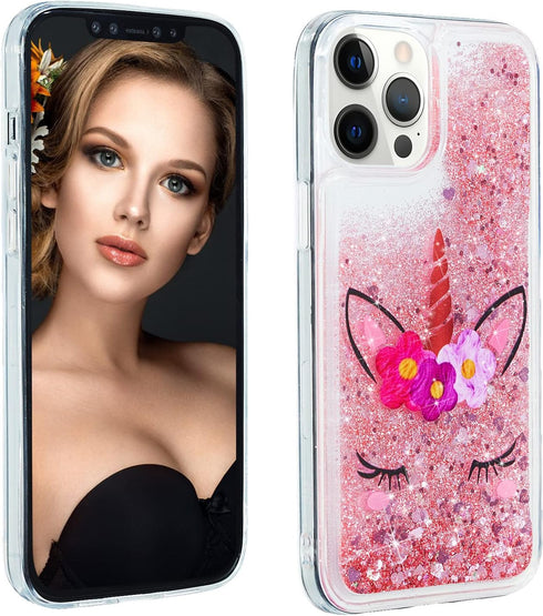 Case for iPhone 15 Pro Max, iPhone 15 Pro Max Case Cute Pink Glitter Luxury Sparkle Liquid for Girls Women Quicksand Clear Soft TPU Protective Pho...