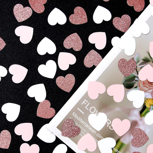 Rose-Gold Pink White Heart Confetti - 300pcs Valentines Mothers Day Engagement Wedding Baby Shower Bachelorette Birthday Party Table Decoration Gl...