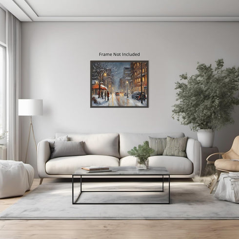 Posterizer 1 pcs-snowy winter city scene in oil painting style-1-Landscape & Nature Art-GIft for Men Women Teens-Living Room Bedroom Decor- unfram...