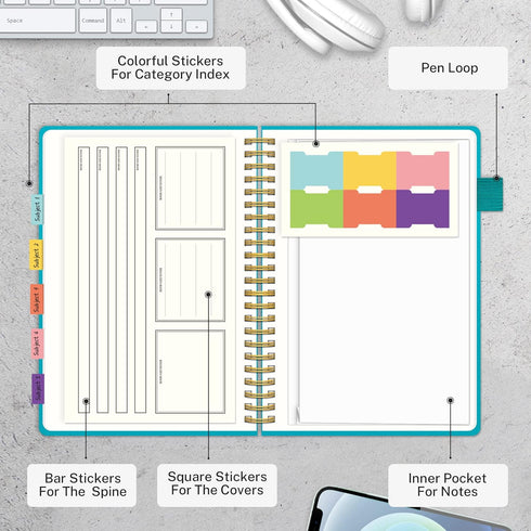 Regolden-Book Spiral Ruled Notebook, Ruled Lined Hardcover Journal for Note Taking (Teal, Dotted)...
