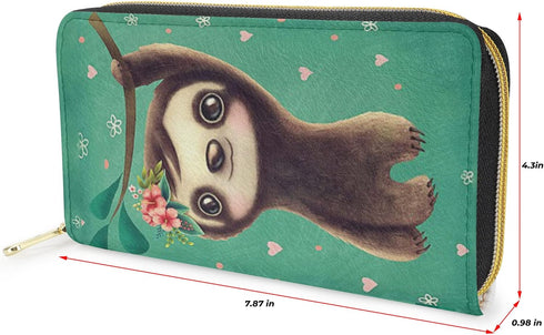 Sloth Wallet for Women PU Leather Purse with Card Holder Zip Around Clutch Wallets...