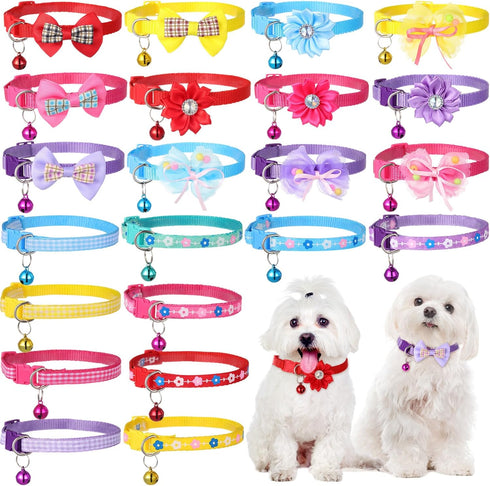 22 Pack Dog Bow Tie Dog Flower Collar Adjustable Bowtie Dog Collar Flower Pet Supplies Collars Dot Print Bowknot Flower Neck Tie for Medium Small ...