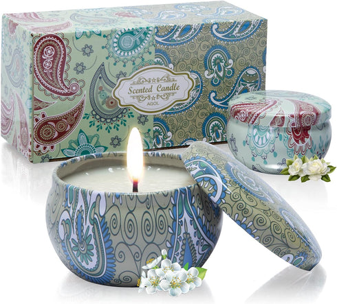 Candles Gifts for Women, 2 Pack 2.5 oz Fresh Gardenia and Jasmine Scented Candles Set for Relaxing Aromatherapy, Up to 24 Hours Burning Time, Natu...