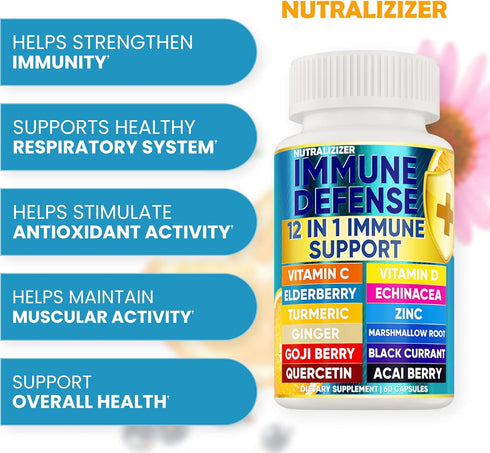 12 in 1 Premium Immune Defense Vitamins - Immune Supplement w/ Vitamin D3 5000 IU Vitamin ? 1000mg Zin? 50mg - Luxe Choice for Premium Immune Supp...