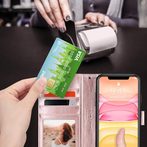 ULAK Compatible with iPhone 11 Wallet Case with Card Holder, PU Leather Flip Cover with Kickstand Magnetic Closure, TPU Shockproof Interior Protec...