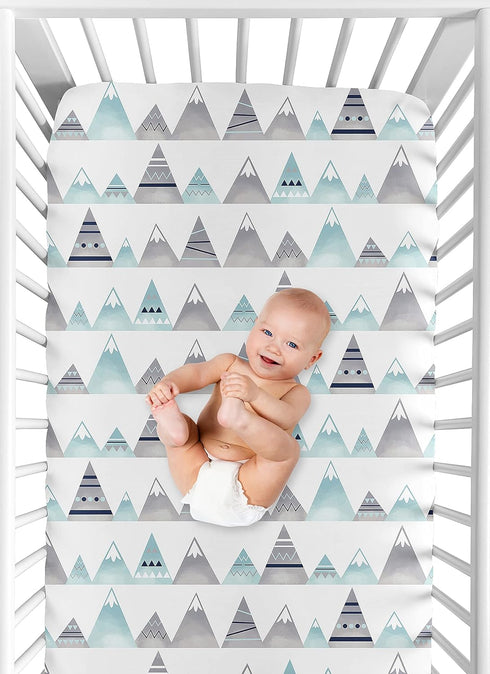 Navy Blue, Aqua and Grey Aztec Baby or Toddler Fitted Crib Sheet for Mountains Collection by Sweet Jojo Designs...