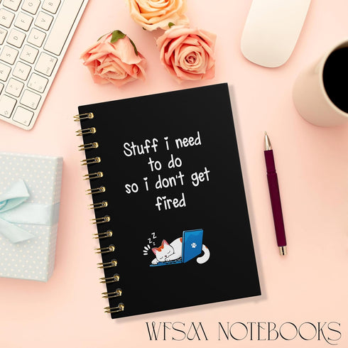 Cat Notebook, Cat Journal - Cat Gift Journal, Cat Office Supplies Spiral Notebook, Funny Notebooks for Work, Black Spiral Notebook, 5.5x8.3 Inches...