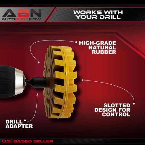 ABN Rubber Eraser Wheel with Drill Adapter 1-Pack – Pinstripe, Double Sided Adhesive, Vinyl Decal, Graphics Removal Tool...
