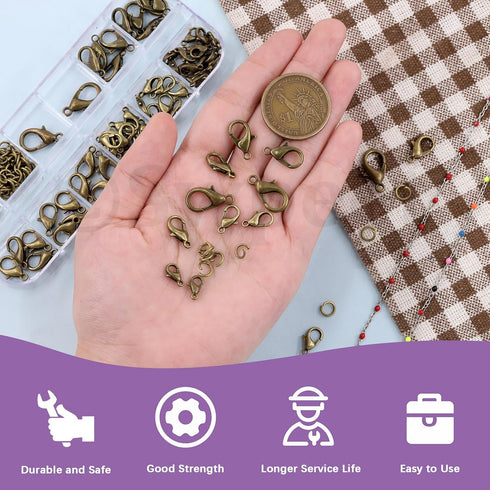 Swpeet 170Pcs Bronze 10mm 12mm 14mm 16mm 18mm Open Jump Rings and 6mm Lobster Clasps Assortment Kit, Perfect Jewelry Findings Kit Fits for DIY Mak...