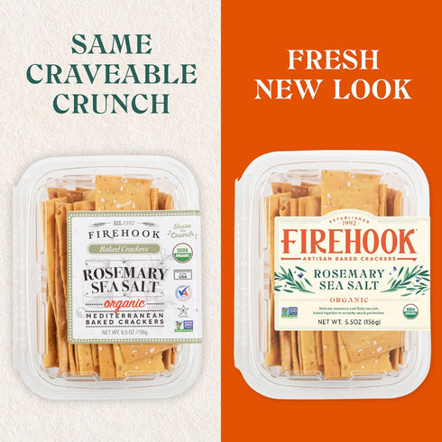 Firehook Rosemary Sea Salt Crackers – Artisan Baked, Craveably Crunchy, Infused with Bold Rosemary & Sea Salt – Organic, Non-GMO, Kosher – 5.5 oz ...
